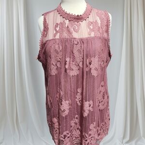 Paper Tee Lace Sleeveless Blouse - Mauve